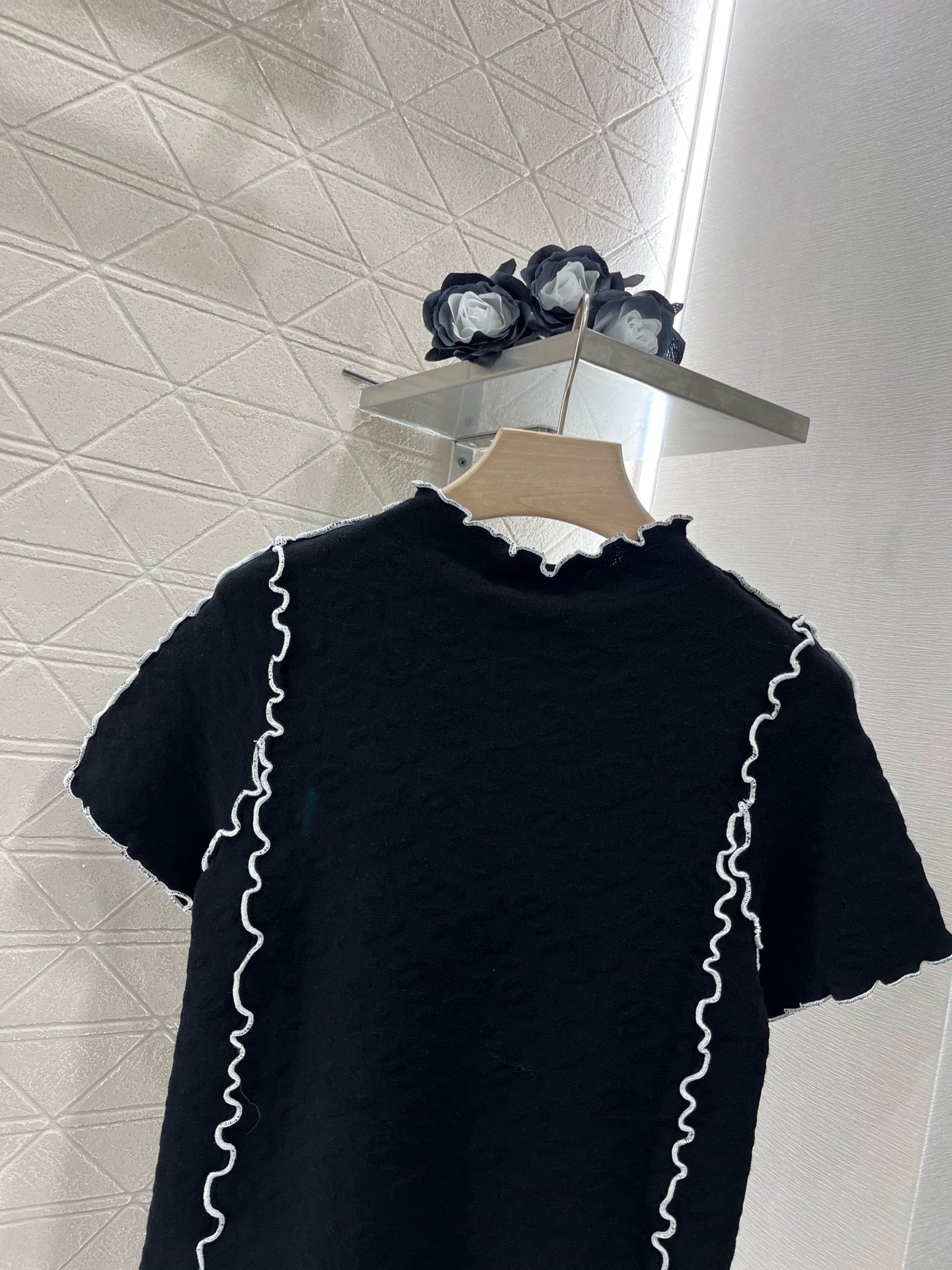 C* 2025SS New Arrival Stand Collar Lace Slim Short Sleeves