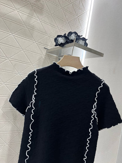 C* 2025SS New Arrival Stand Collar Lace Slim Short Sleeves