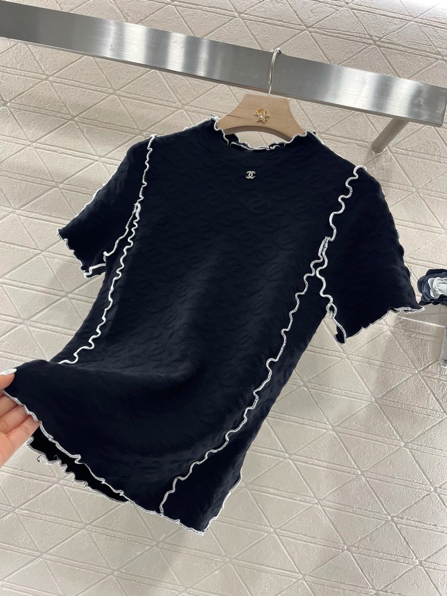 C* 2025SS New Arrival Stand Collar Lace Slim Short Sleeves