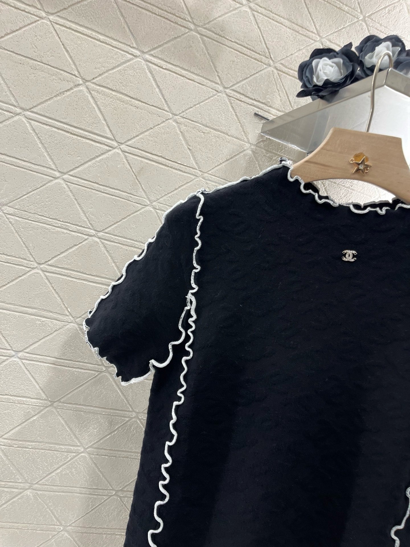 C* 2025SS New Arrival Stand Collar Lace Slim Short Sleeves