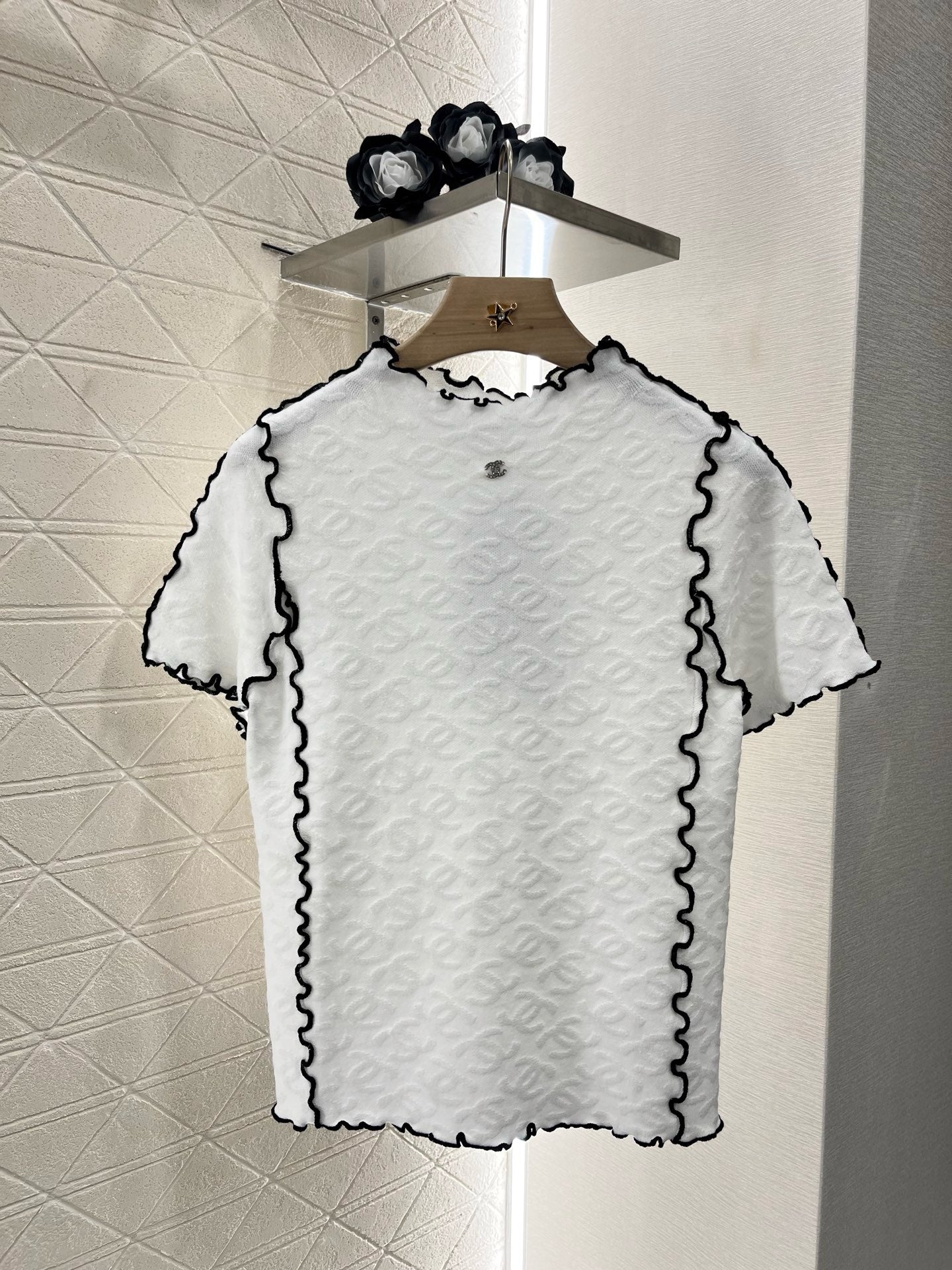 C* 2025SS New Arrival Stand Collar Lace Slim Short Sleeves