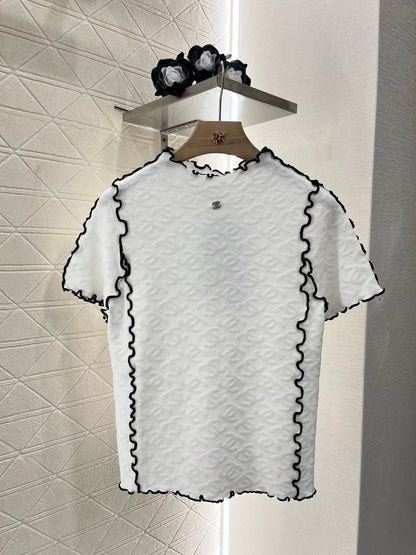 C* 2025SS New Arrival Stand Collar Lace Slim Short Sleeves