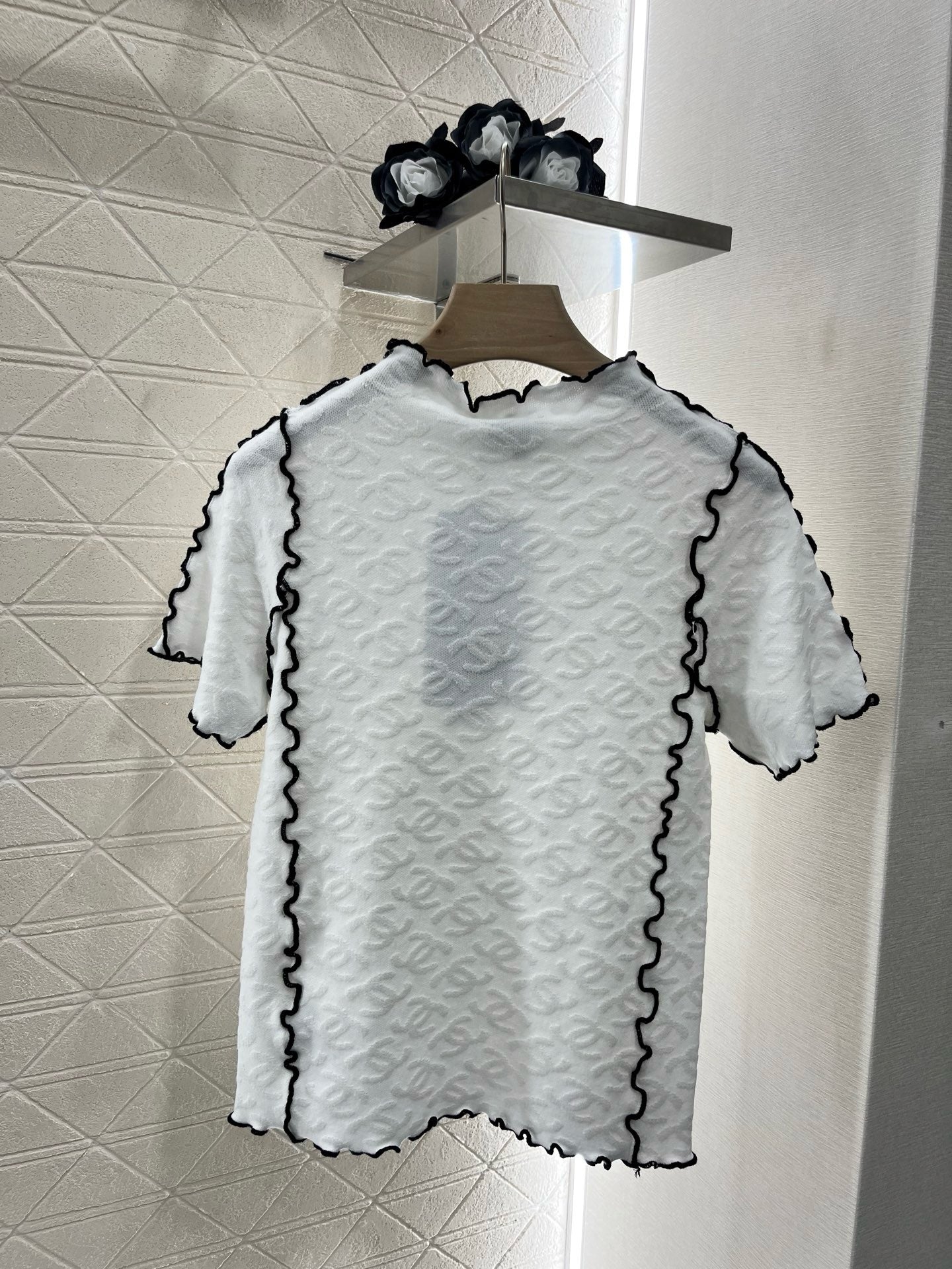 C* 2025SS New Arrival Stand Collar Lace Slim Short Sleeves