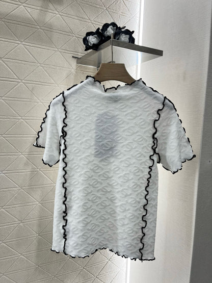 C* 2025SS New Arrival Stand Collar Lace Slim Short Sleeves