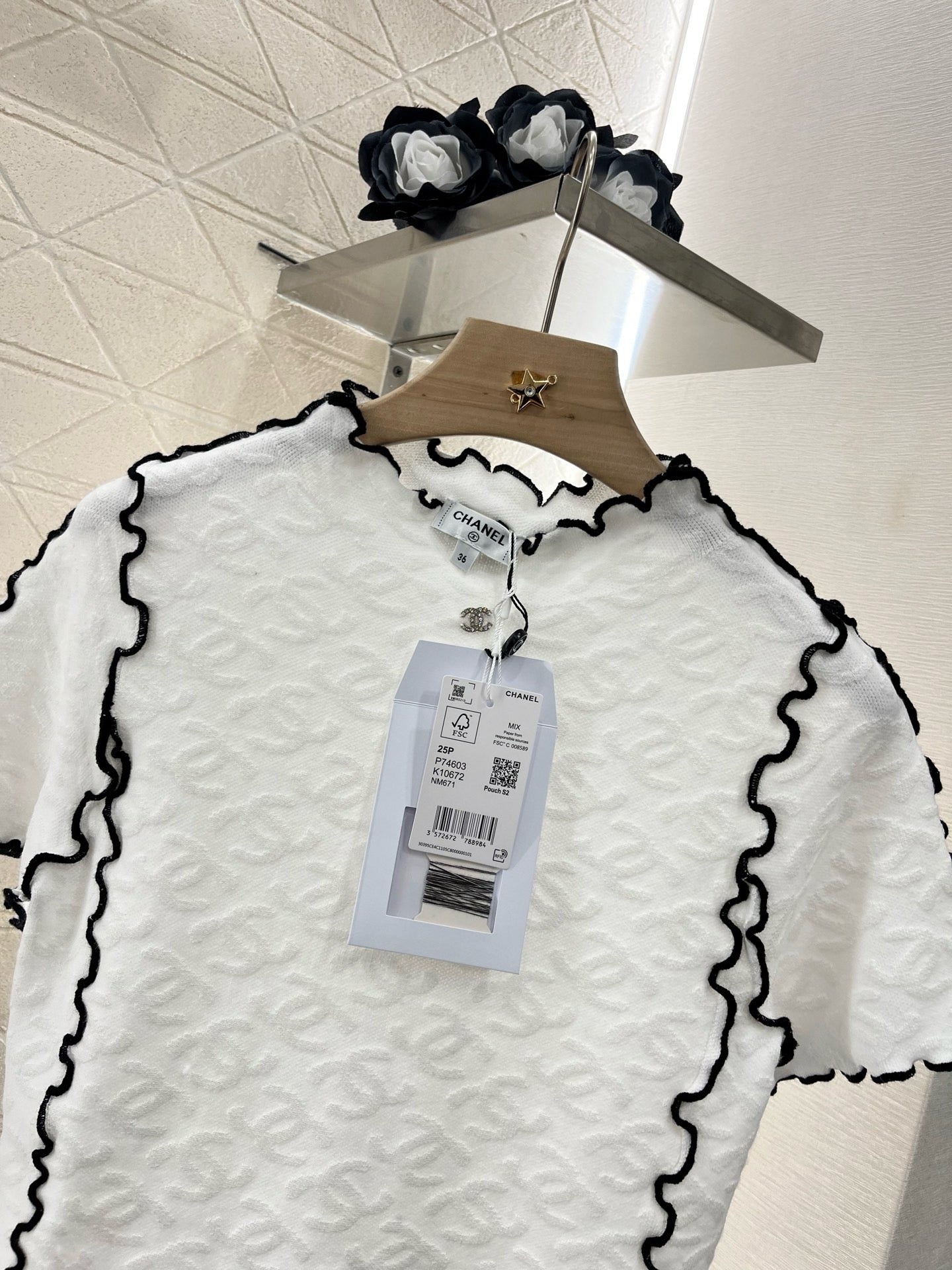 C* 2025SS New Arrival Stand Collar Lace Slim Short Sleeves