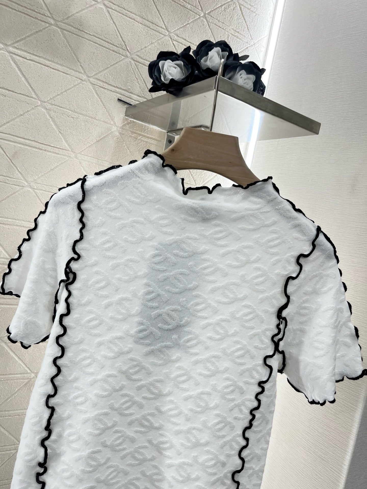 C* 2025SS New Arrival Stand Collar Lace Slim Short Sleeves