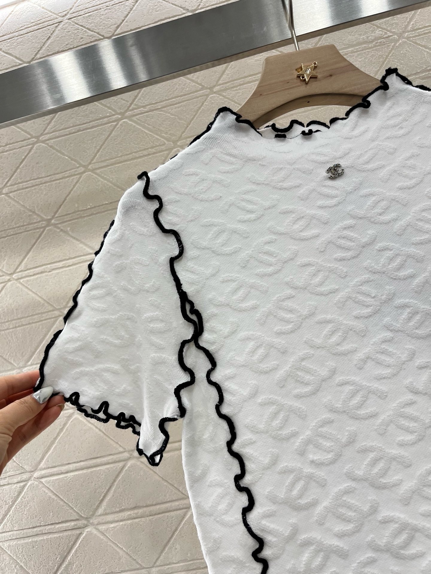 C* 2025SS New Arrival Stand Collar Lace Slim Short Sleeves