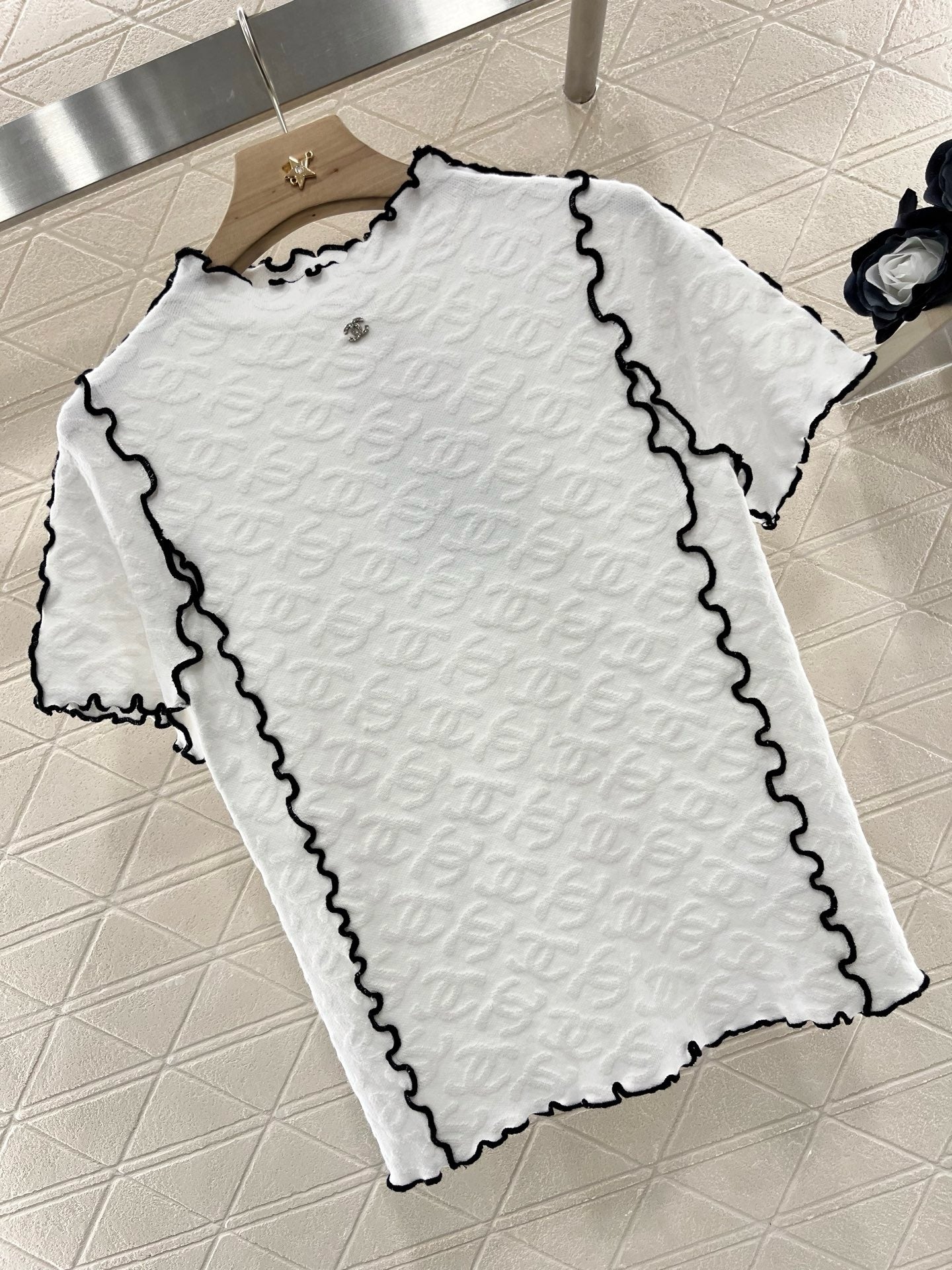 C* 2025SS New Arrival Stand Collar Lace Slim Short Sleeves