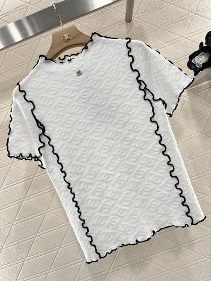 C* 2025SS New Arrival Stand Collar Lace Slim Short Sleeves