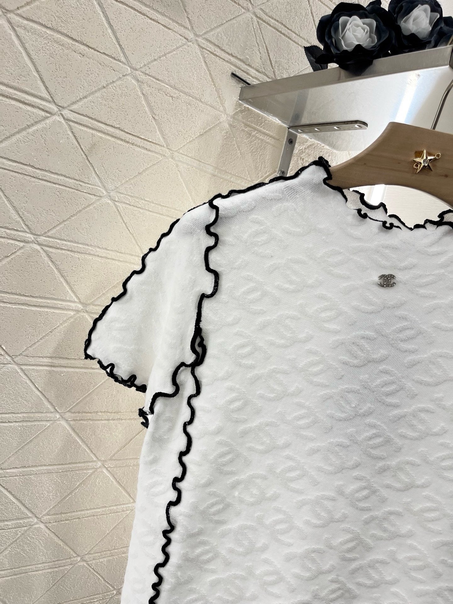 C* 2025SS New Arrival Stand Collar Lace Slim Short Sleeves
