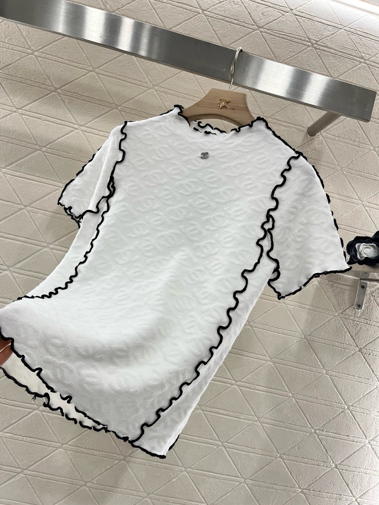 C* 2025SS New Arrival Stand Collar Lace Slim Short Sleeves