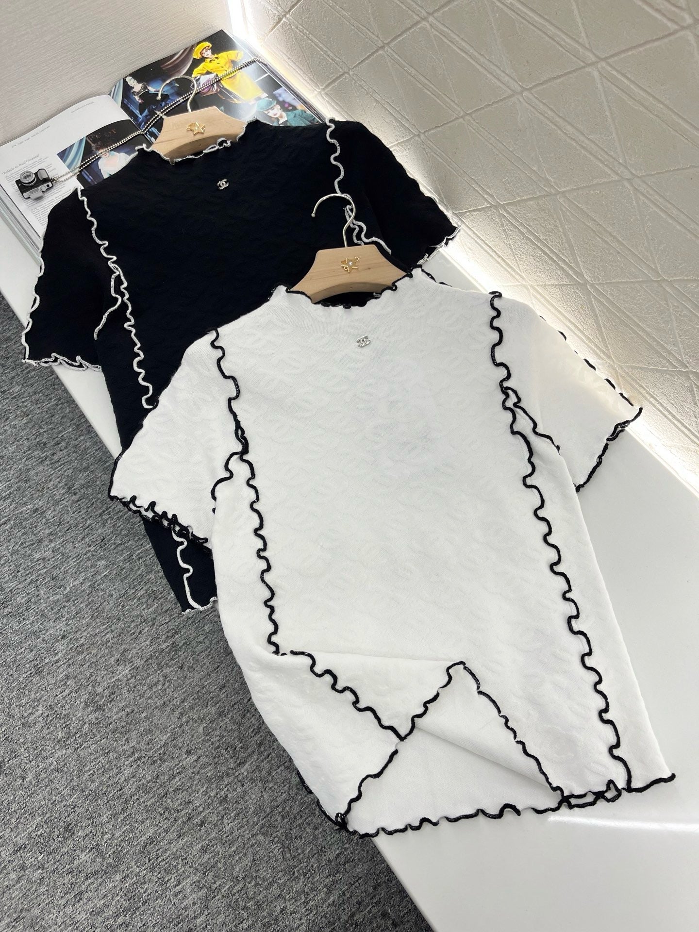 C* 2025SS New Arrival Stand Collar Lace Slim Short Sleeves