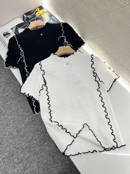 C* 2025SS New Arrival Stand Collar Lace Slim Short Sleeves