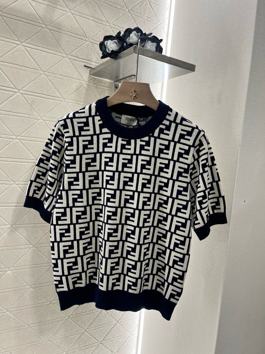 2025 New Round Neck Jacquard Knitted Short Sleeves