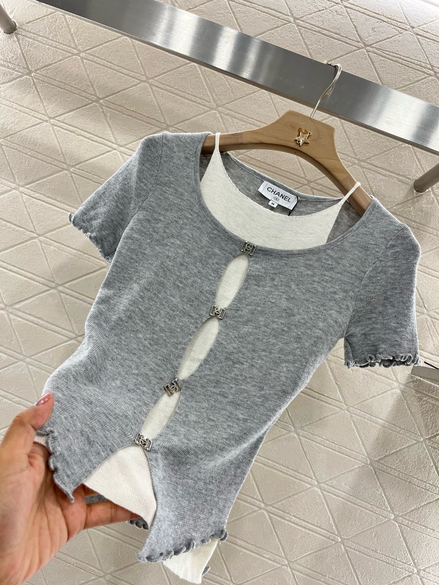 C* 2025SS New Two-piece Hollow Knit Short Sleeves