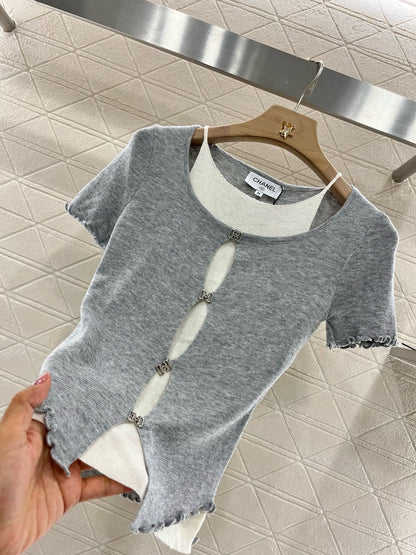 C* 2025SS New Two-piece Hollow Knit Short Sleeves