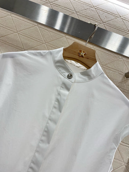 M* New Arrival Stand Collar Sleeveless Belt Dress Set