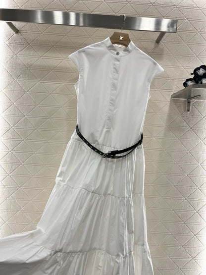 M* New Arrival Stand Collar Sleeveless Belt Dress Set