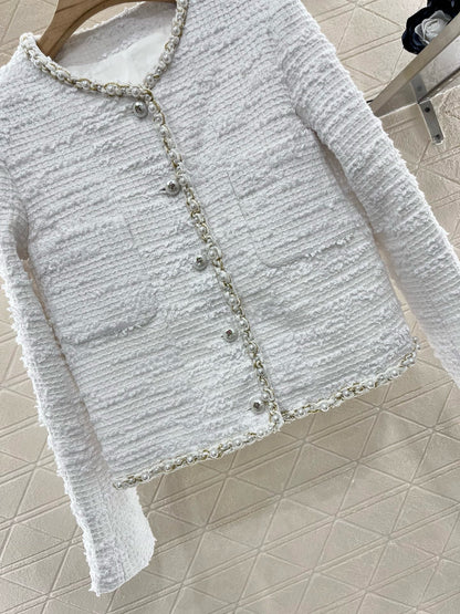 C*2025 new product pearl coat white wool material