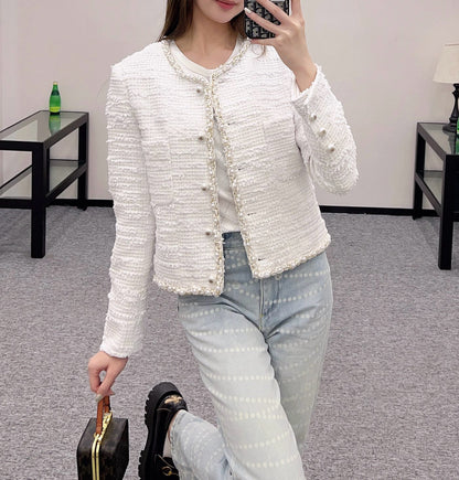 C*2025 new product pearl coat white wool material