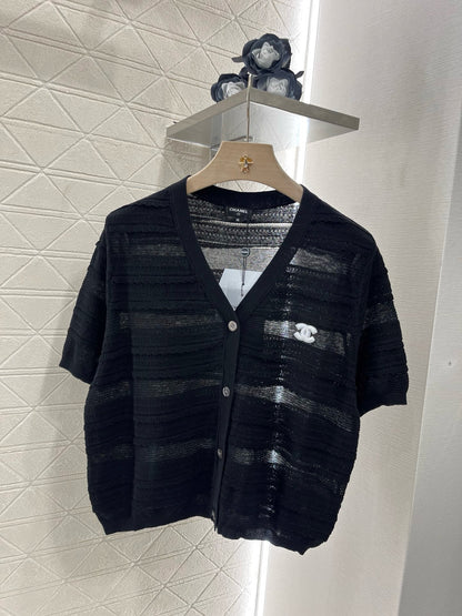 C* 2025SS New Lace V-neck Short Sleeve Sweater