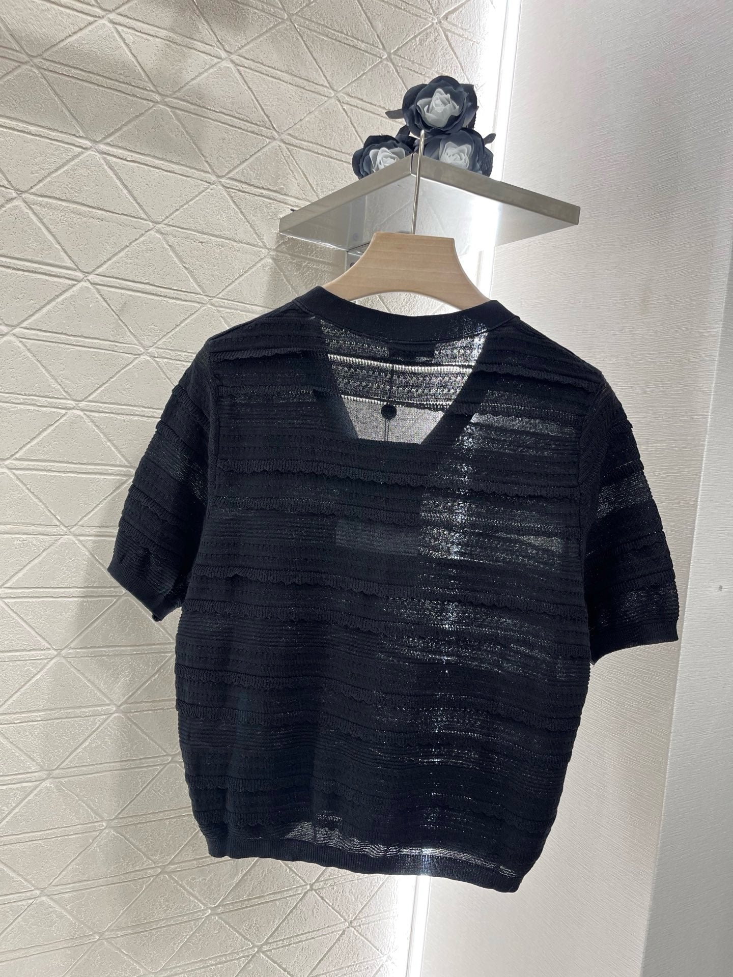 C* 2025SS New Lace V-neck Short Sleeve Sweater