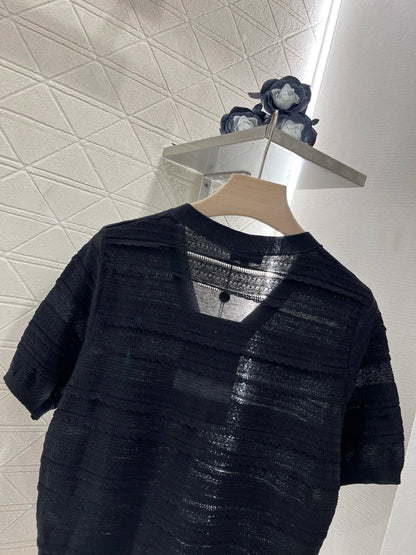 C* 2025SS New Lace V-neck Short Sleeve Sweater