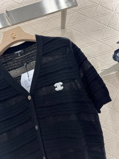 C* 2025SS New Lace V-neck Short Sleeve Sweater