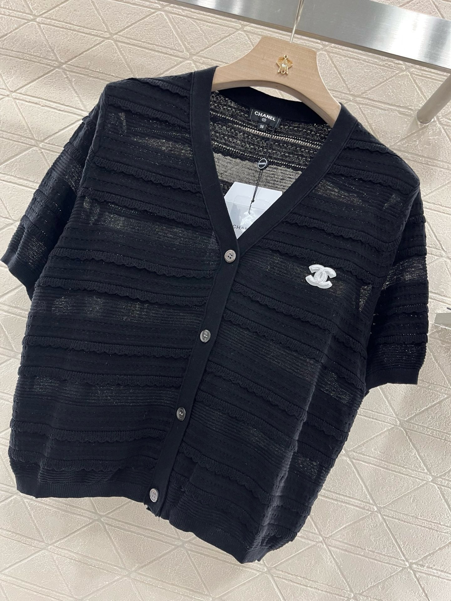 C* 2025SS New Lace V-neck Short Sleeve Sweater