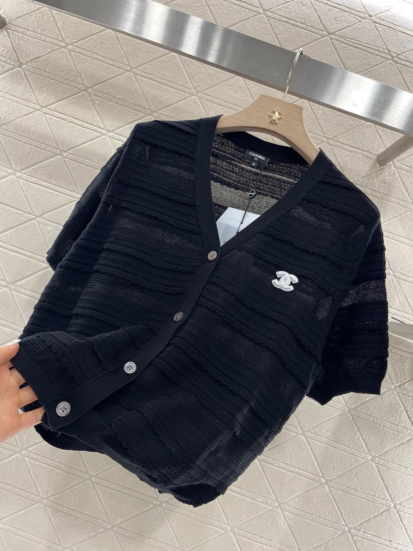 C* 2025SS New Lace V-neck Short Sleeve Sweater