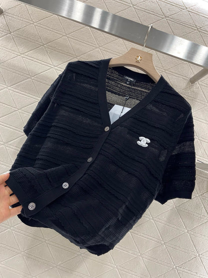 C* 2025SS New Lace V-neck Short Sleeve Sweater