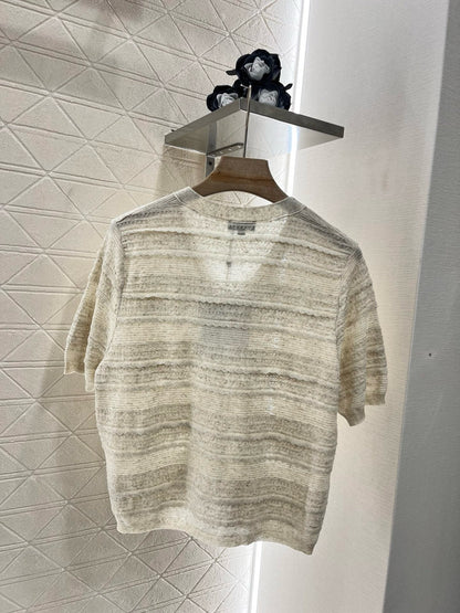 C* 2025SS New Lace V-neck Short Sleeve Sweater