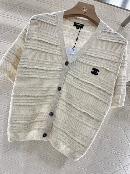 C* 2025SS New Lace V-neck Short Sleeve Sweater