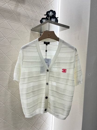 C* 2025SS New Lace V-neck Short Sleeve Sweater