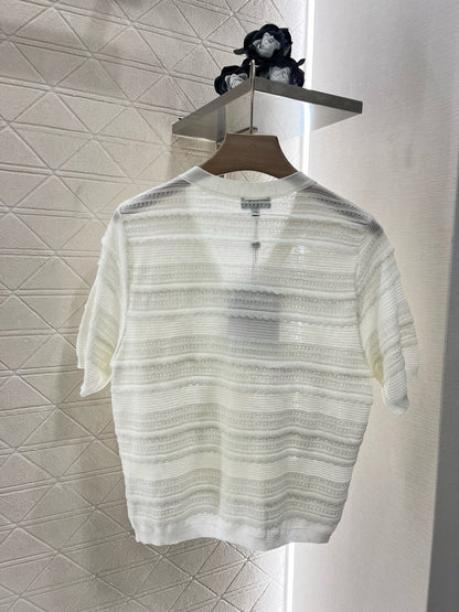 C* 2025SS New Lace V-neck Short Sleeve Sweater