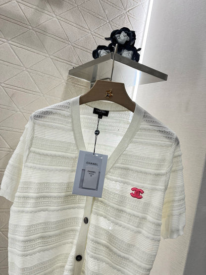C* 2025SS New Lace V-neck Short Sleeve Sweater