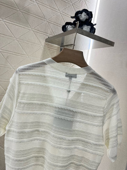 C* 2025SS New Lace V-neck Short Sleeve Sweater