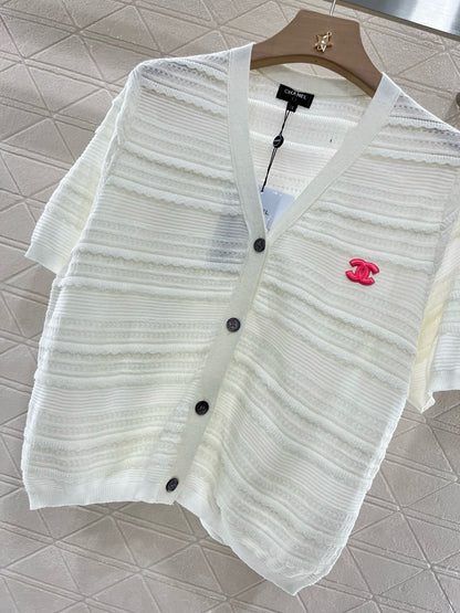 C* 2025SS New Lace V-neck Short Sleeve Sweater