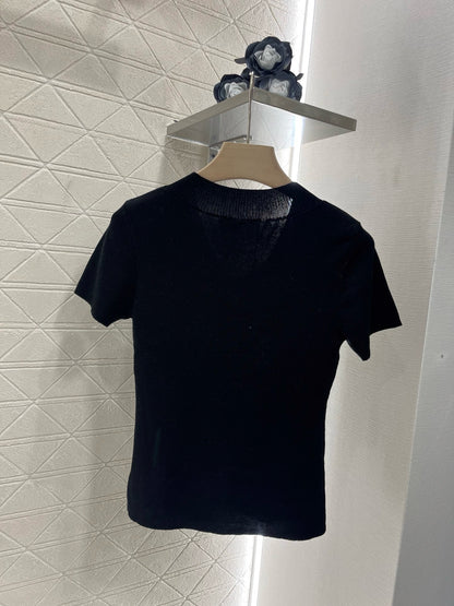 MI*MI*2025SS New V-neck Slim Fit Knit Short Sleeve