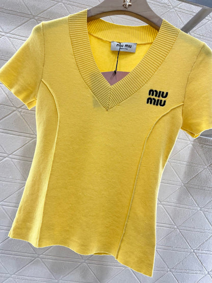 MI*MI*2025SS New V-neck Slim Fit Knit Short Sleeve
