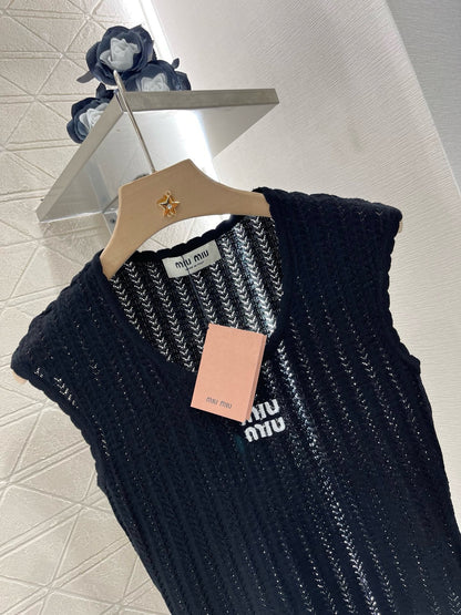 MI*MI*2025ss New Arrival Hollow Lace Knitted Vest