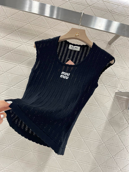 MI*MI*2025ss New Arrival Hollow Lace Knitted Vest