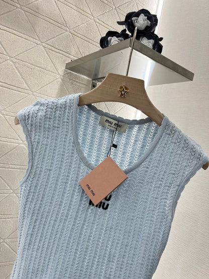 MI*MI*2025ss New Arrival Hollow Lace Knitted Vest
