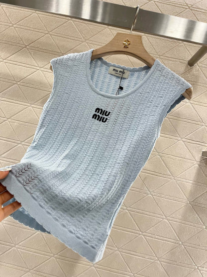 MI*MI*2025ss New Arrival Hollow Lace Knitted Vest