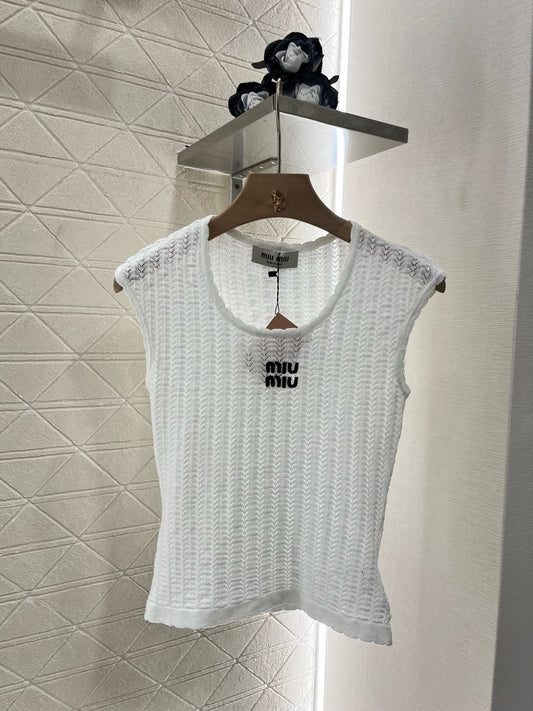 MI*MI*2025ss New Arrival Hollow Lace Knitted Vest