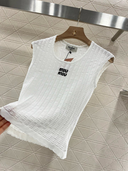 MI*MI*2025ss New Arrival Hollow Lace Knitted Vest