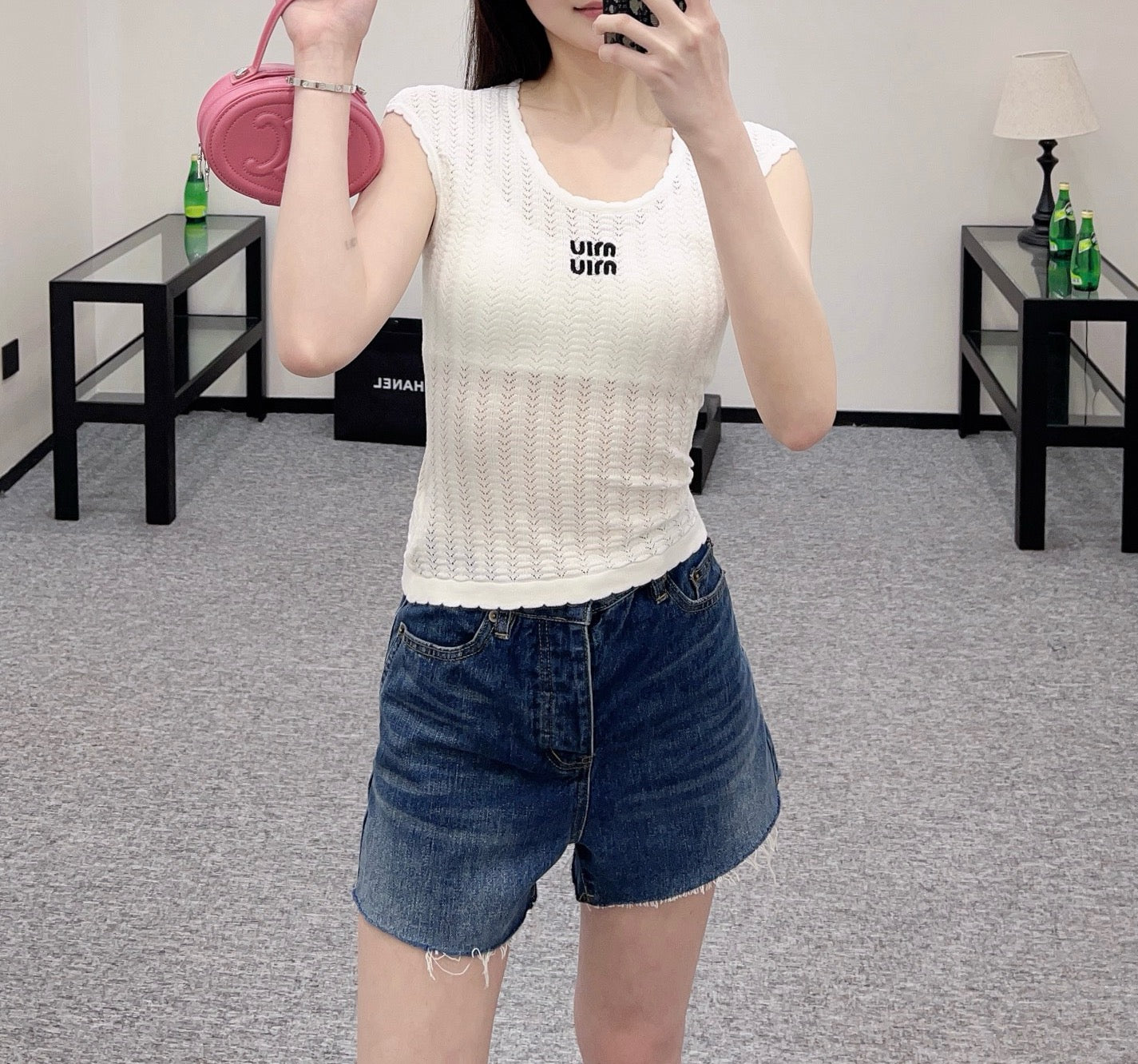 MI*MI*2025ss New Arrival Hollow Lace Knitted Vest