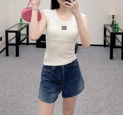 MI*MI*2025ss New Arrival Hollow Lace Knitted Vest