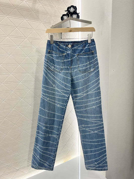 2025SS New Product Laser Pearl Chain Pocket Jeans