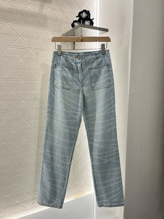 2025SS New Product Laser Pearl Chain Pocket Jeans